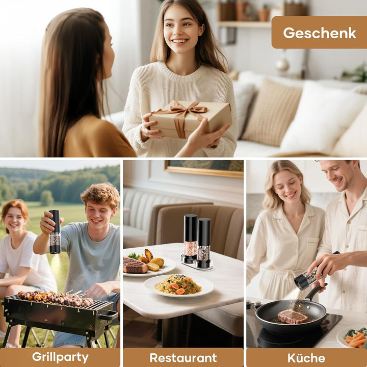 Salz und Pfeffermühle Elektrisch, Wiederaufladbare Pfeffermühle mit 5 Stufen einstellbarem Keramik M