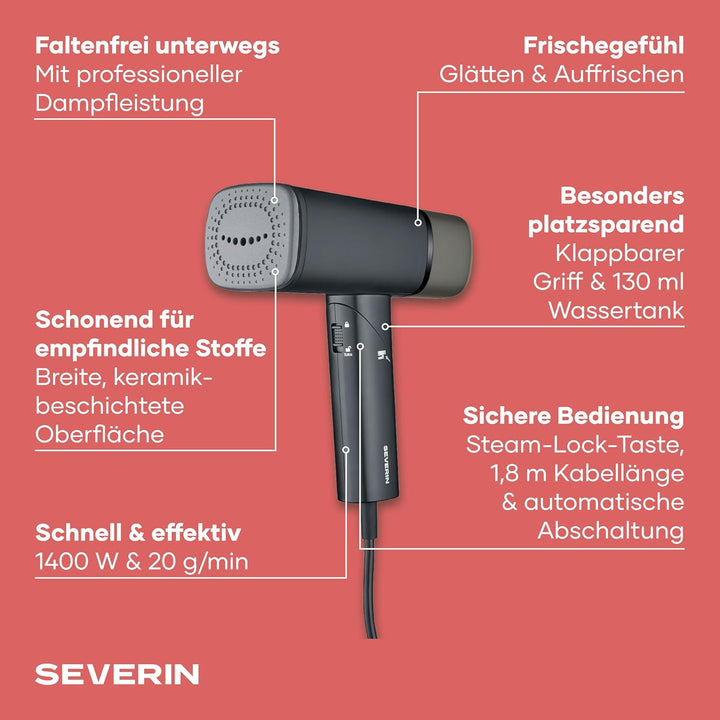 Severin Dampfglätter, Steamer, kompakt und faltbar, Schnelles Aufheizen, Reisebügeleisen, Steam Iron