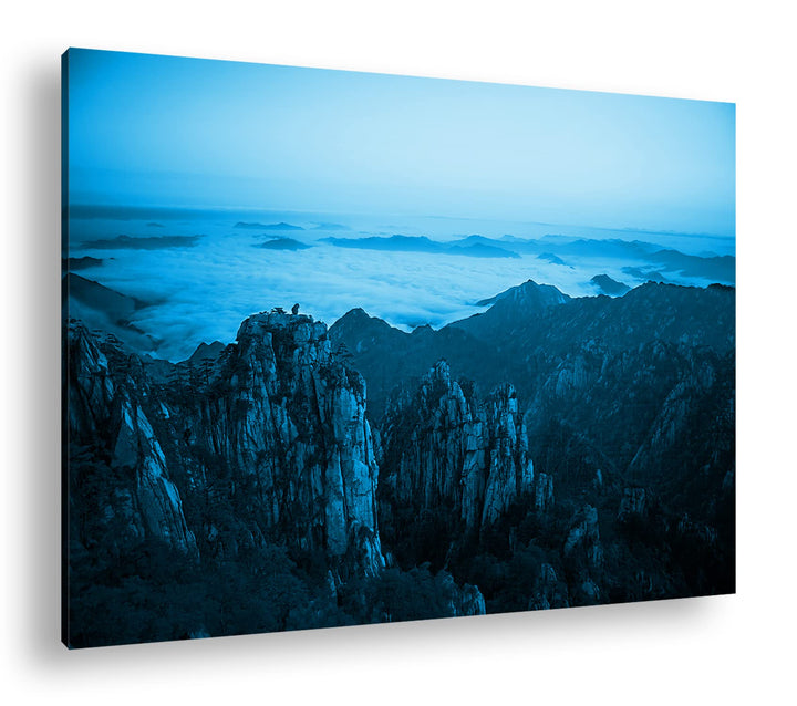 die Gelben Berge in China Format 80x60 Effekt: Monocrome Blau als Leinwandbild, Motiv fertig gerahmt