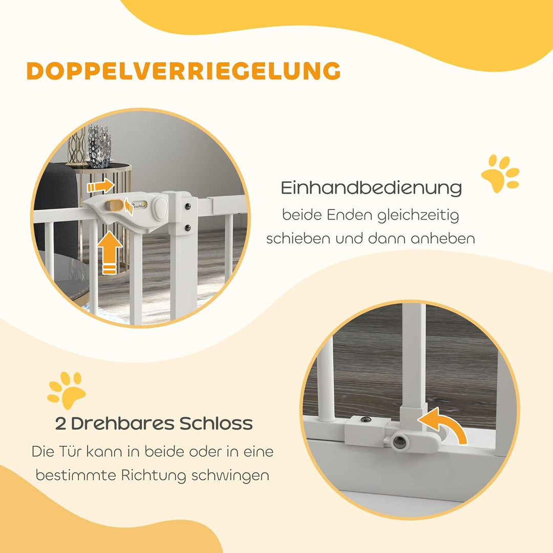 PawHut Türschutzgitter Treppenschutzgitter mit 14 cm Verlängerung Türgitter ohne Bohren mit Auto-Clo