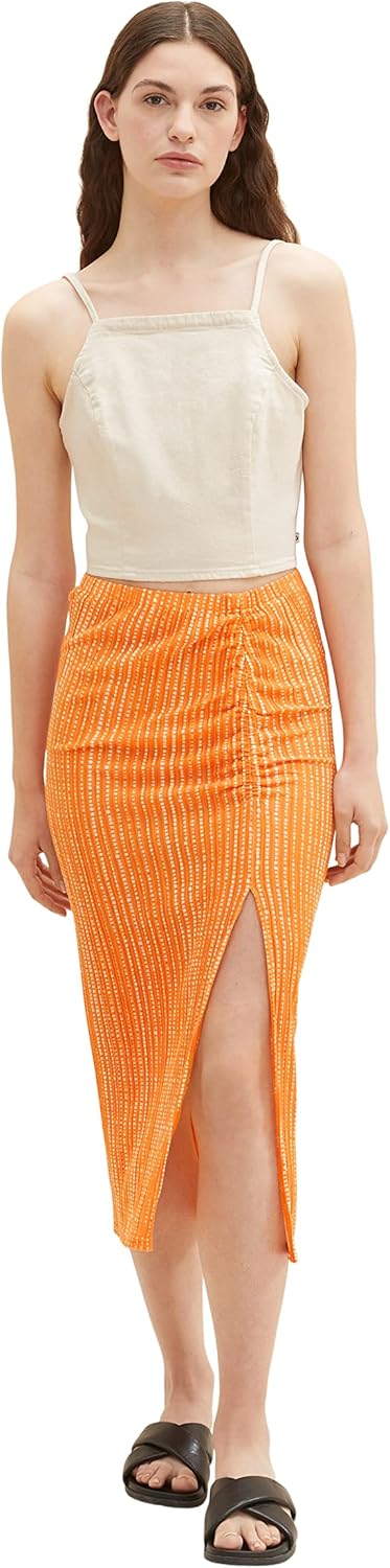 TOM TAILOR Denim Damen Rock mit Schlitz & Muster XS 31713 - Mango Batik Vichy Print, XS 31713 - Mang