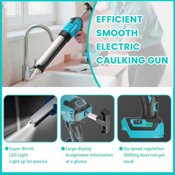 Akku Kartuschenpresse für Makita 18V, Elektrische Kartuschenpresse mit 6 Geschwindigkeiten, LED-Lich