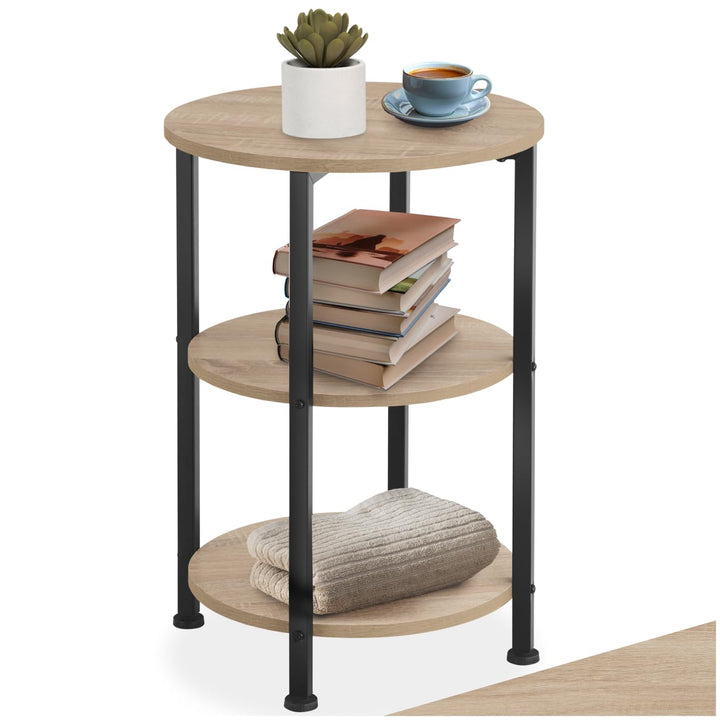 TecTake Beistelltisch rund aus Holz und Metall, Industrie-Design, Couchtisch mit 3 Ebenen, für Wohnz
