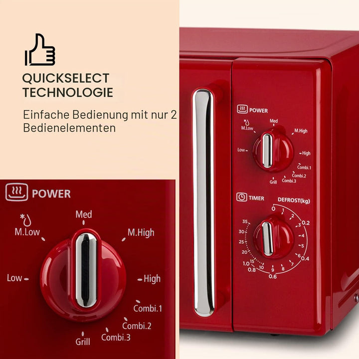 Klarstein Caroline Mikrowelle - Mikrowellen-Grill-Kombigerät, 2-in-1 Mikrowelle Grillfunktion, 20 Li
