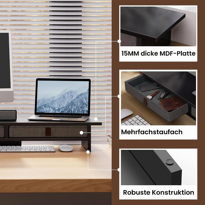 Fenge Dual Monitorständer Riser 2 Etagen Computer Monitor Ständer mit Schublade für PC Laptop Drucke