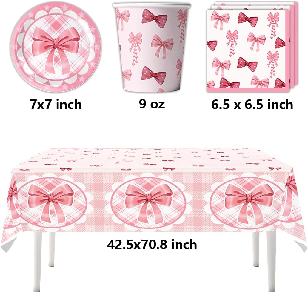 Rosa Schleife Partygeschirr - Girl's Birthday Party Geschirr-Set - 20 Pappteller 20 Pappbecher 20 Se