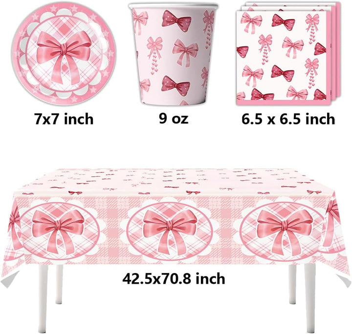 Rosa Schleife Partygeschirr - Girl's Birthday Party Geschirr-Set - 20 Pappteller 20 Pappbecher 20 Se
