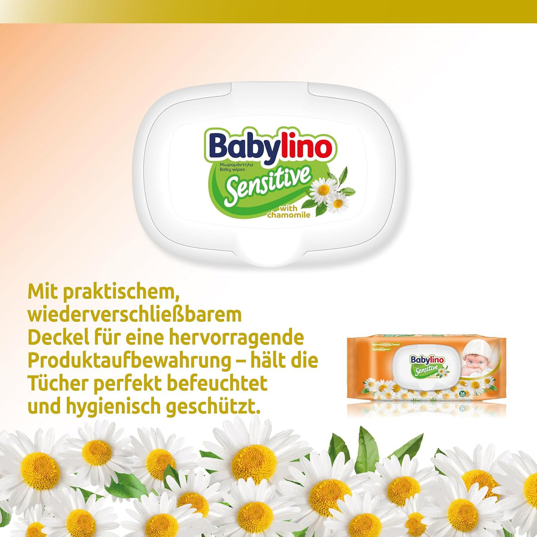 Babylino Sensitive Baby Tücher mit sanftem Kamille-Duft, 98% natürliche Formel, die den pH-Wert der