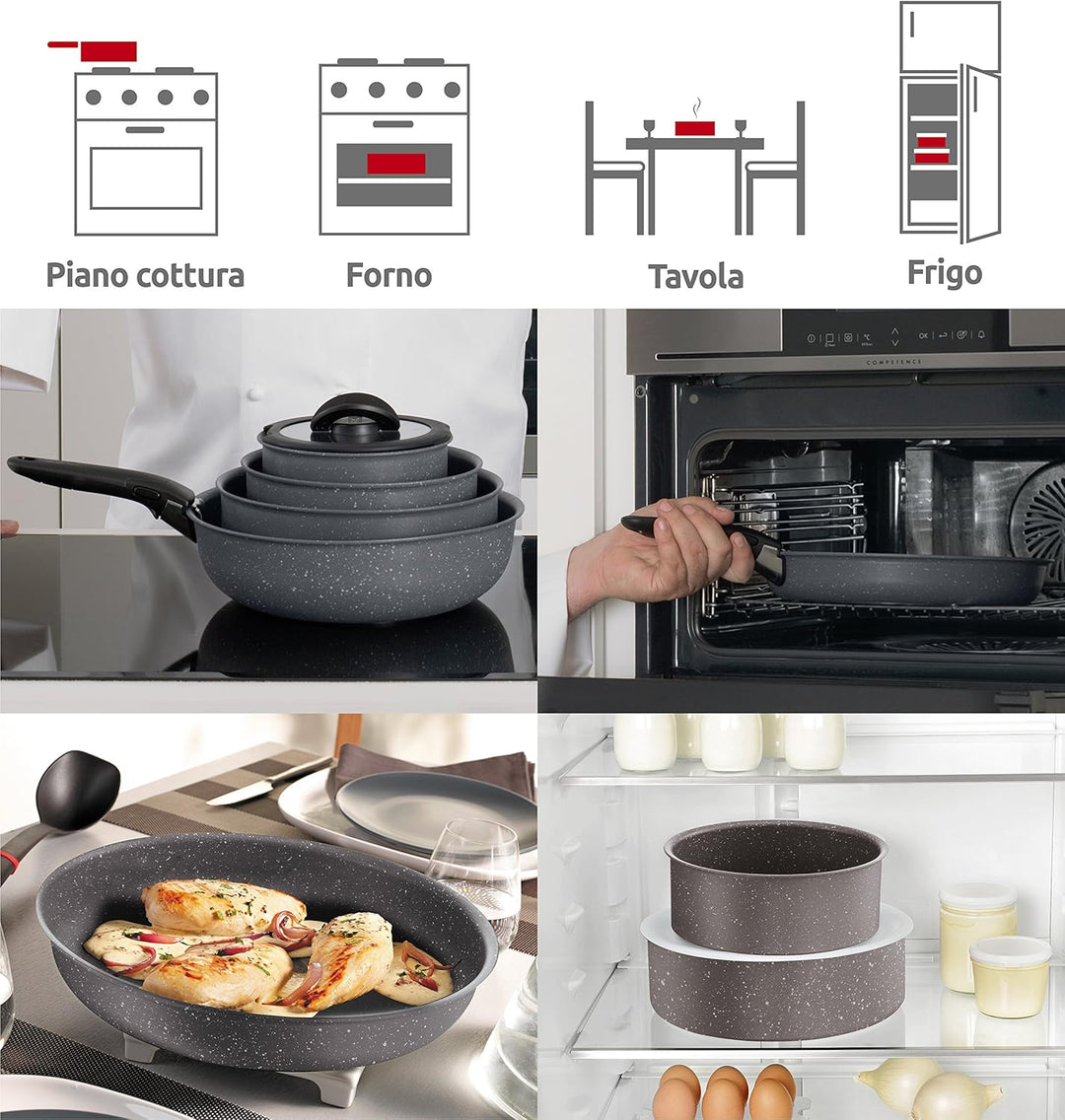Lagostina Ingenio Induction Mineralis Hohe Induktionspfanne, Antihaft-Stahl 26 cm Grau, 26 cm Grau