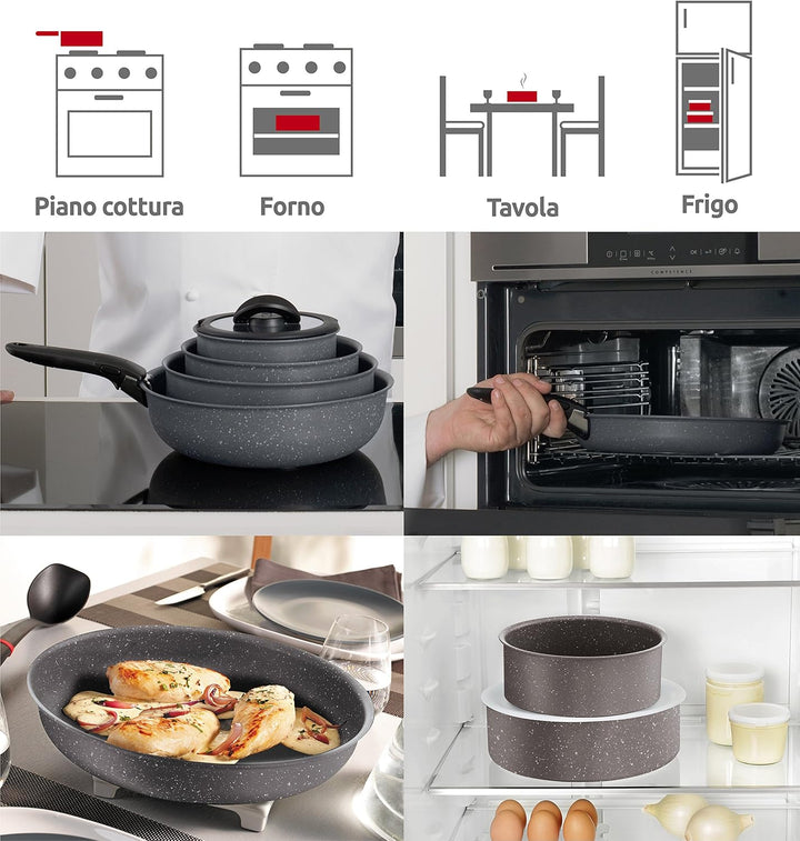 Lagostina Ingenio Induction Mineralis Hohe Induktionspfanne, Antihaft-Stahl 26 cm Grau, 26 cm Grau