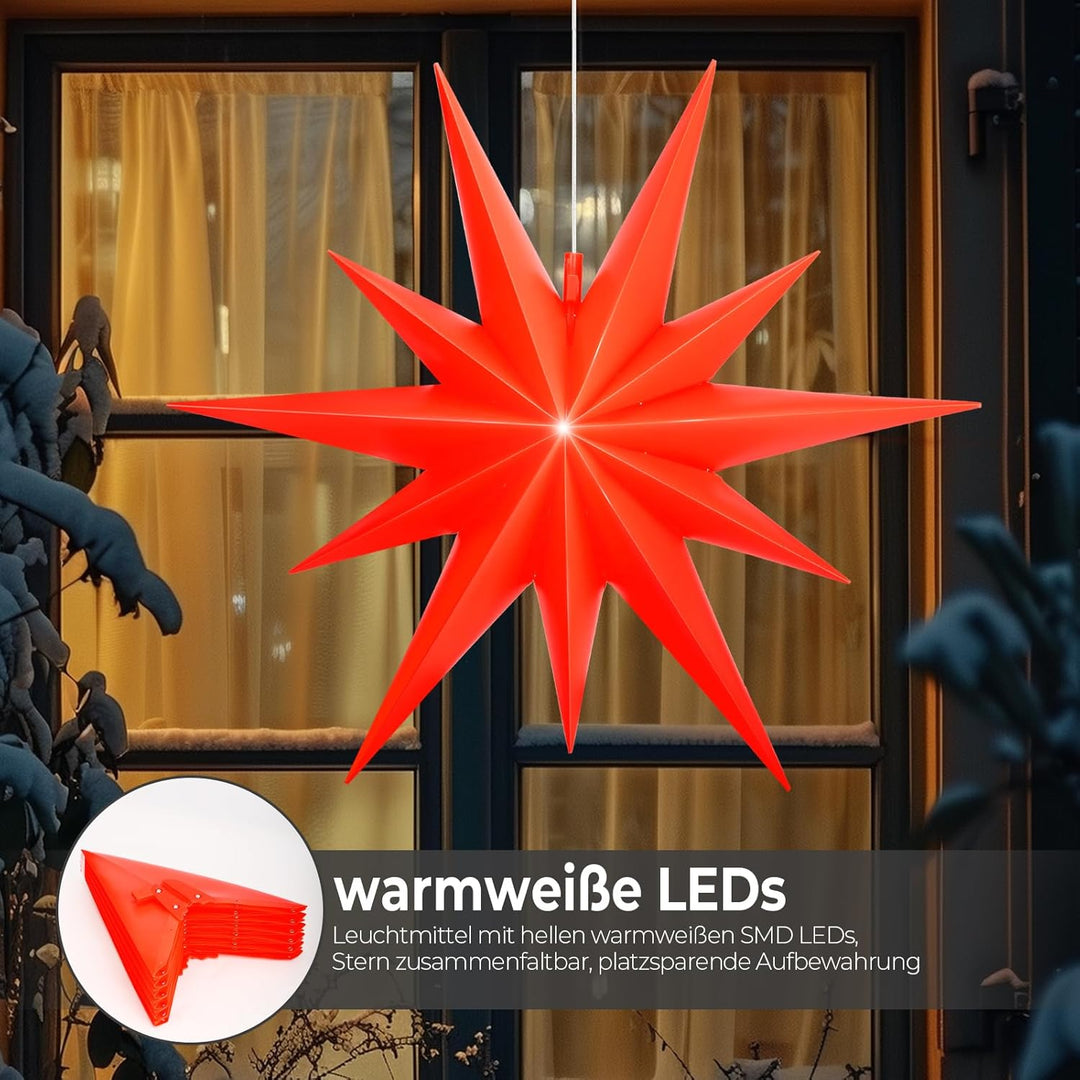 OVILUM Leuchtstern 2D XXL mit LED Beleuchtung | rot | |Ø 100cm | Stern mit 11 Spitzen | wetterfest |