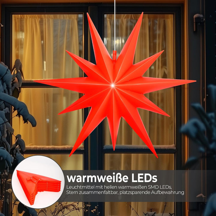 OVILUM Leuchtstern 2D XXL mit LED Beleuchtung | rot | |Ø 100cm | Stern mit 11 Spitzen | wetterfest |