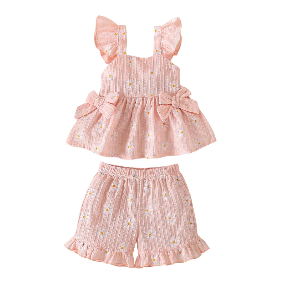 Sommerkleidung für Babys Mädchen Niedliches Rüschen-Gänseblümchen-Top Shorts und Hose Set für Kleink