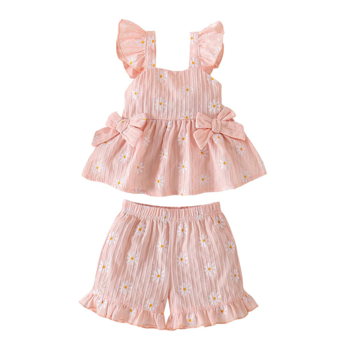 Sommerkleidung für Babys Mädchen Niedliches Rüschen-Gänseblümchen-Top Shorts und Hose Set für Kleink