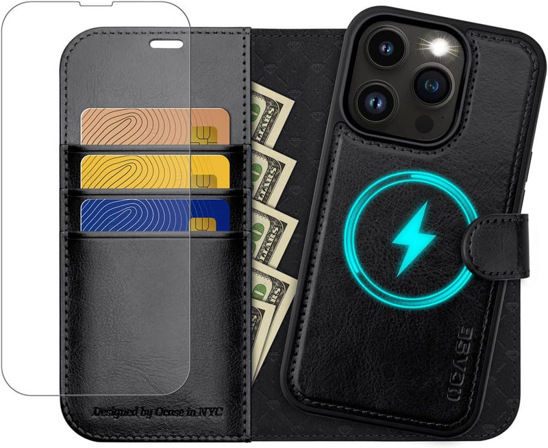 OCASE Hülle iPhone 14 Pro [Abnehmbare magnetische Hülle] [Kabelloses Laden] [Displayschutz] [Kartenf