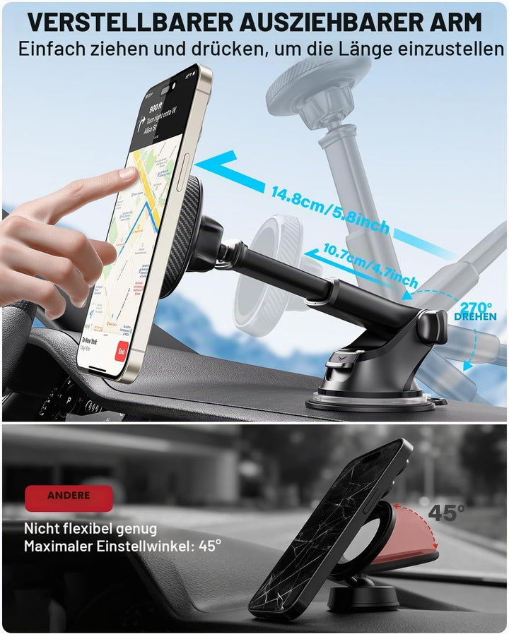 APPS2Car 3-in-1 Handyhalterung Auto Magsafe,360° Drehbar Ausziehbarer Magnetisch Autohalterung Car P
