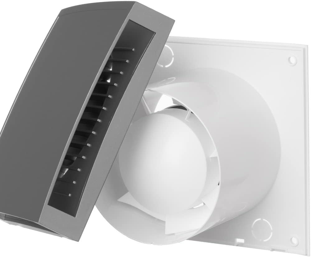 EUROPLAST Ø 100mm Silber Bad-Lüfter mit Front, Leise Ventilator Lichtschalter-Aktivierung, Ø 100mm S