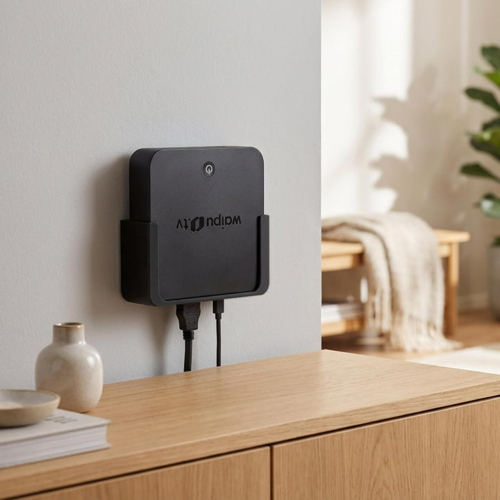 Wandhalterung passend für waipu.tv Box 4K Schwarz | Platzsparende TV Box Halterung inkl. Kabelmanage