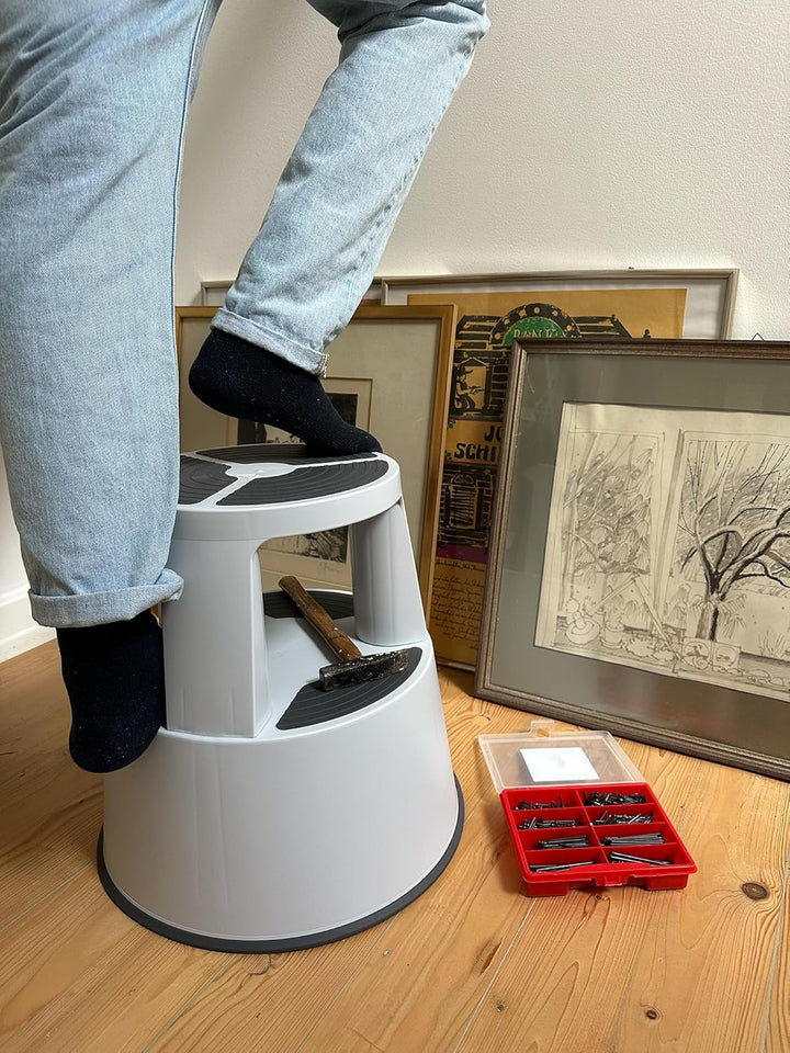 WEDO Rollhocker Super Step – robuster Tritthocker aus bruchfestem Kunststoff, TÜV/GS-geprüft nach EU