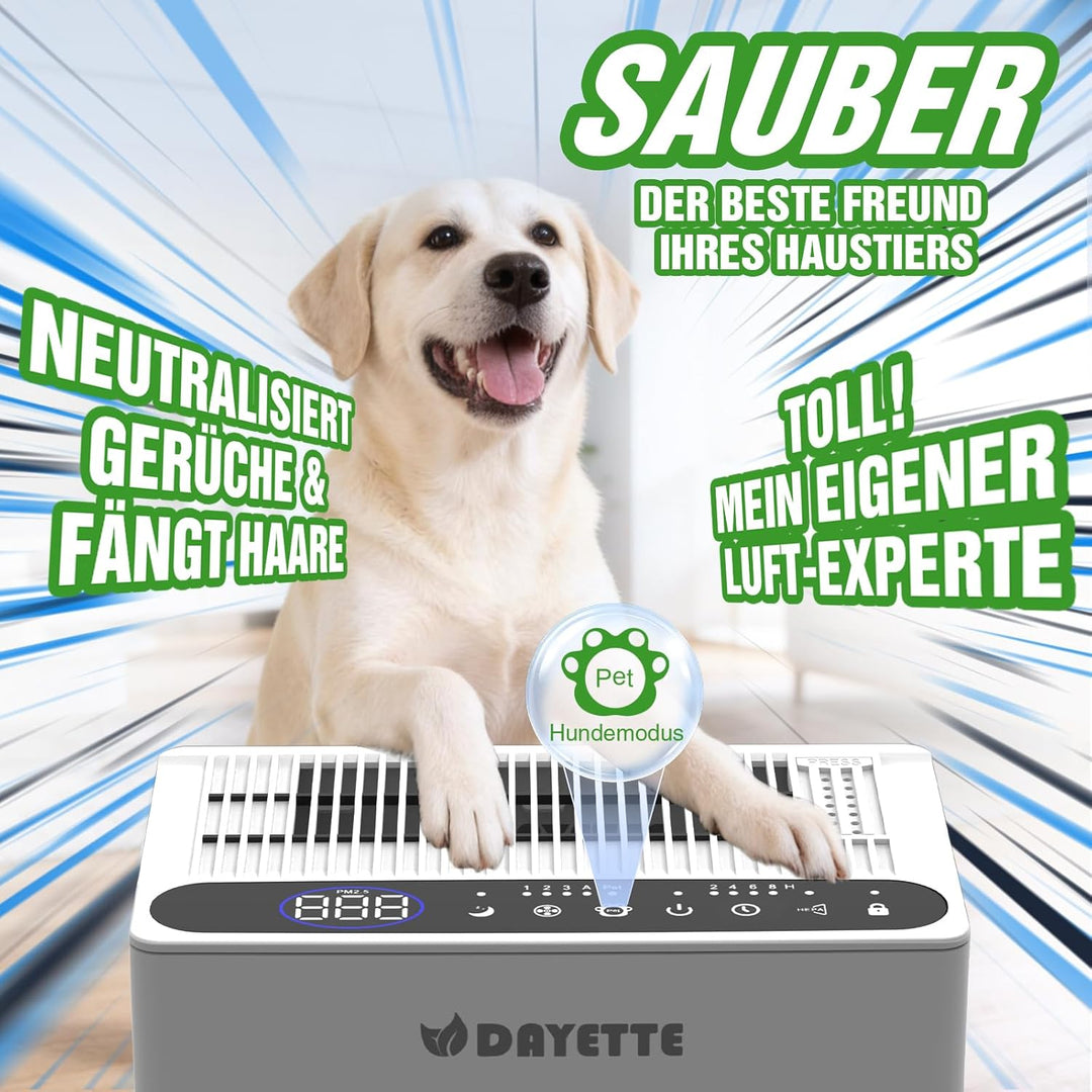 Luftreiniger für Allergiker und Raucherzimmer, HEPA H14 Filter mit waschbarem Vorfilter gegen Staub,