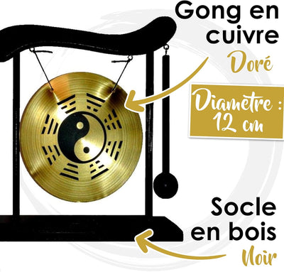 lachineuse Gong auf Sockel Yin Yang – Dekoration Zen aus Holz und Kupfer – asiatisches Dekoobjekt fü