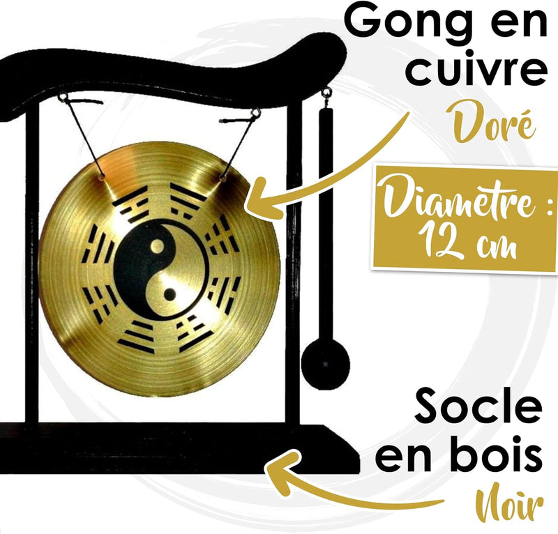 lachineuse Gong auf Sockel Yin Yang – Dekoration Zen aus Holz und Kupfer – asiatisches Dekoobjekt fü