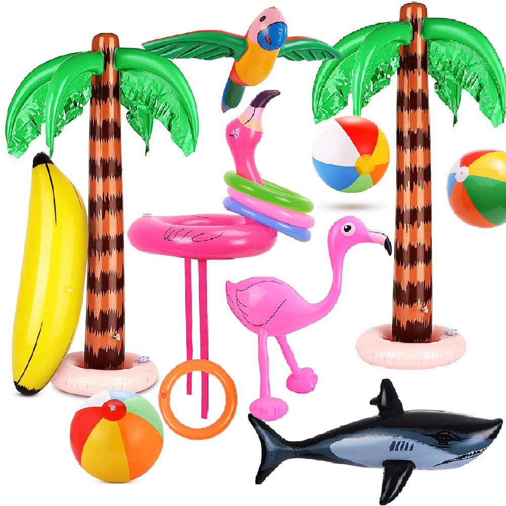 Evance 14 Stücke Aufblasbare Palmen Flamingo Spielzeug Aufblasbare Bananenstrandbälle Fliegen Papage