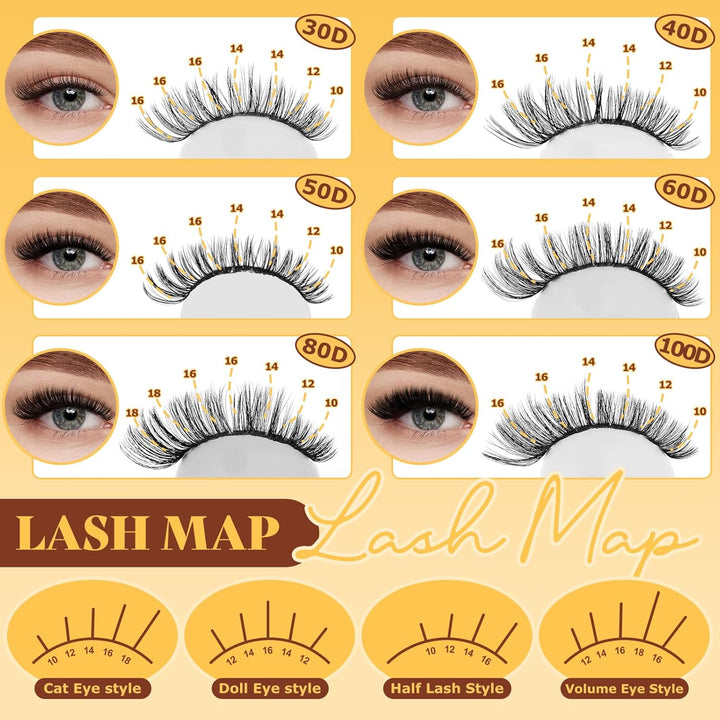 QUEWEL Wimpern Extensions Set, gemischte Längen 10-18 mm Lash Cluster, dicke Lash Extension Set mit
