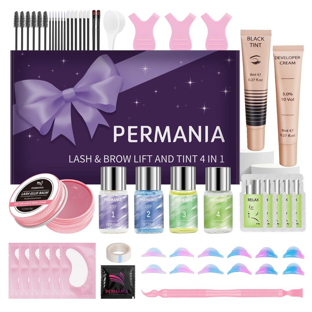 PERMANIA Wimpernlifting Set mit Farbe Schwarz, 2025 Neues Wimperndauerwellen und Tönung Kit, 4 in 1