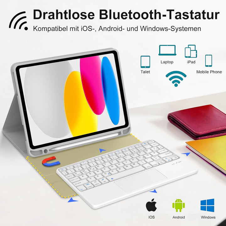 Hülle Tastatur für iPad (A16) 11/10 Generation (2025/2022) 11/10.9 Zoll Grau iPad (A16) 11/10 Genera