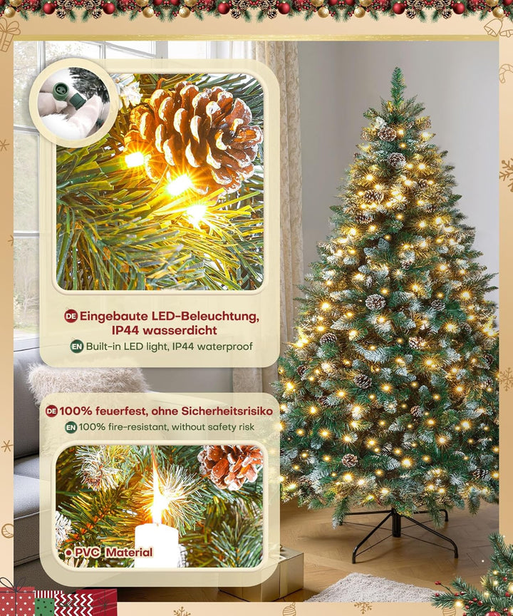 Yorbay künstlicher Weihnachtsbaum mit Beleuchtung weiss Schnee LED Tannenbaum für Weihnachten-Dekora