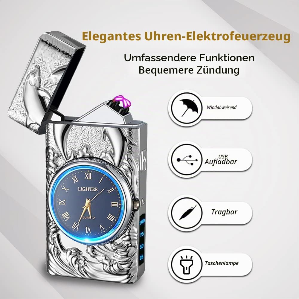 RSBYE Feuerzeug Elektrisch Delphin, Feuerzeug Personalisiert mit Uhr, Lichtbogen Feuerzeug USB Aufla