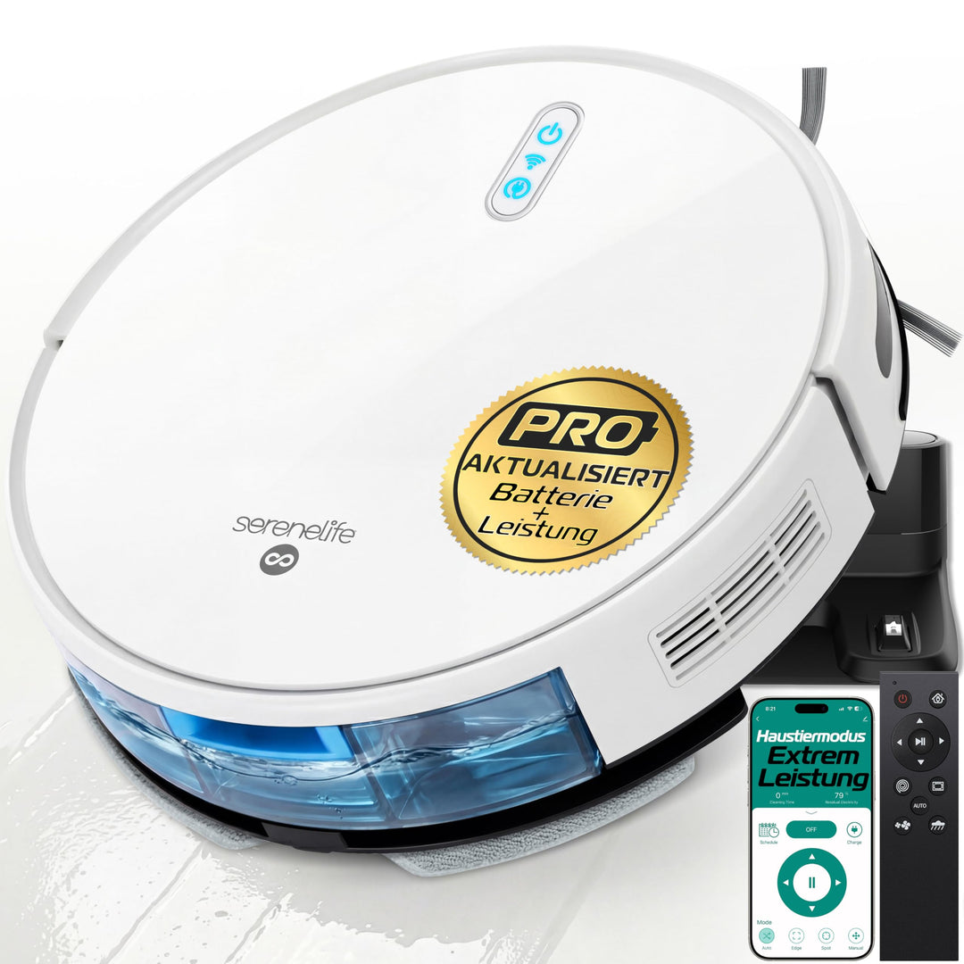SereneLife Saugroboter mit Wischfunktion, Staubsauger Roboter, 2000pa Saugroboter mit APP Steuerung,