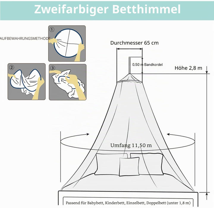 Zweifarbiger Betthimmel Moskitonetz rosa blau mit warmen Lichtern, Betthimmel für Mädchen Zimmerdeko