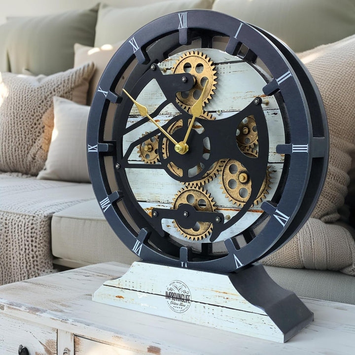 ImprovingLife The Gears Clock Schreibtischuhr, 25,4 cm, mit echten beweglichen Zahnrädern, umwandelb