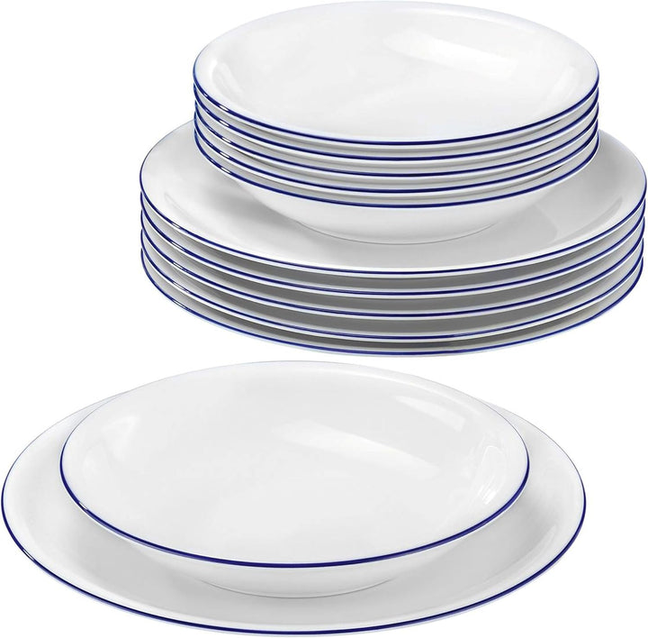 Seltmann Weiden 001.718873 Compact Blaurand Tafelservice 12 tlg. 10795, Weiss, 6 Personen, 6 Persone