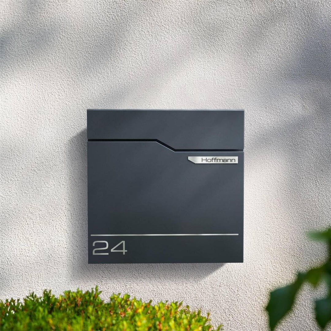 Metzler Exklusiver Briefkasten in Anthrazit RAL 7016 Hoffmann - Wandbriefkasten mit V2A Edelstahl-Na