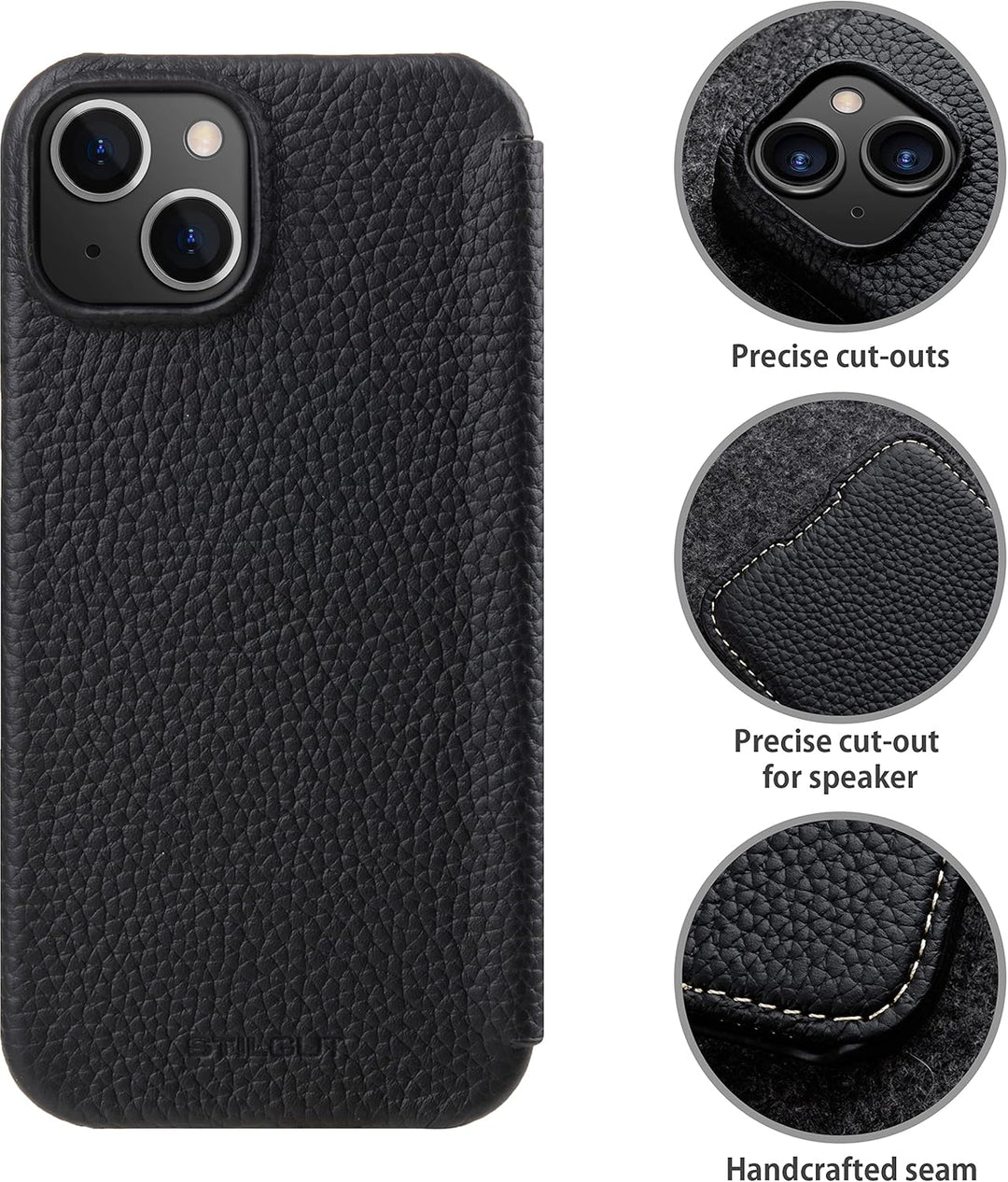 STILGUT Book Case kompatibel mit iPhone 14 (6.1“) Hülle aus Leder zum Klappen, Klapphülle, Handyhüll