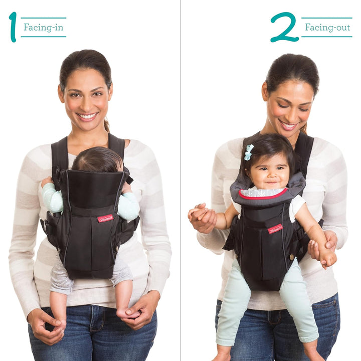 Infantino Swift Classic Babytrage, 2 Tragepositionen mit Wonder Cover Lätzchen, verstellbare Gurte,