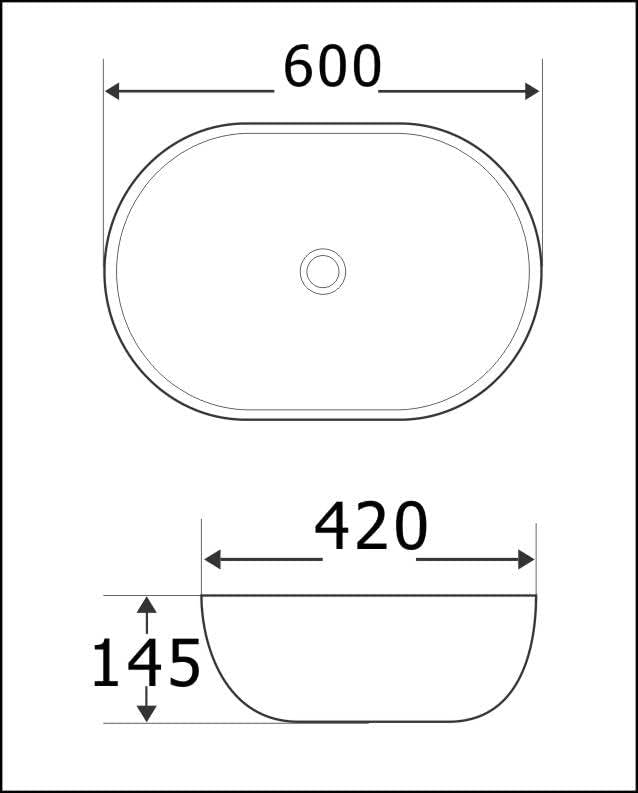 VBChome Badmöbel 60 cm Weiss Aufsatzwaschbecken ohne Hahnloch 60x42 cm Aufsatzwaschtisch mit Waschbe