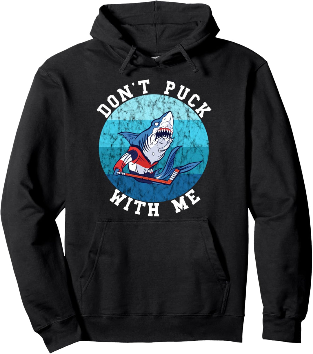 Eishockeyspieler Hai Hockey Puck Retro Vintage Ozean Wasser Pullover Hoodie