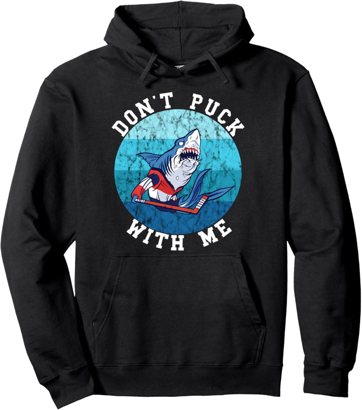 Eishockeyspieler Hai Hockey Puck Retro Vintage Ozean Wasser Pullover Hoodie