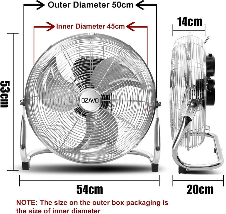 Standventilator, Windmaschine ⌀50 cm mit 3 Laufgeschwindigkeiten, Bodenventilator Power, Tischventil
