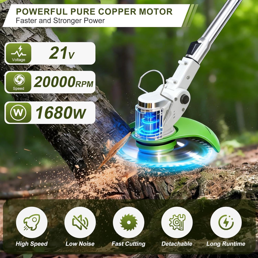 Rasentrimmer mit Akku - Cordless Lawn Strimmer with Wheels 2 Batteries 6 Metal Blades 10 Plastic Bla