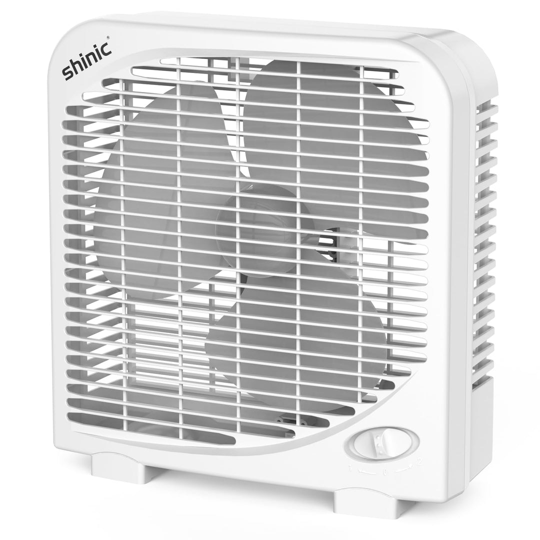 shinic 25 cm Tisch-Boxventilator, 2 Geschwindigkeiten, leiser Tischventilator mit starkem Luftstrom,