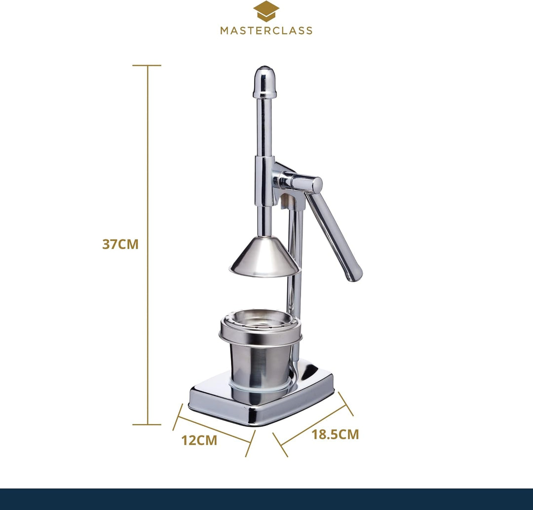 masterclass KitchenCraft "Deluxe" Saftpresse Edelstahl Manuell, Farbe: Silber, mit Sieb für Kerne un
