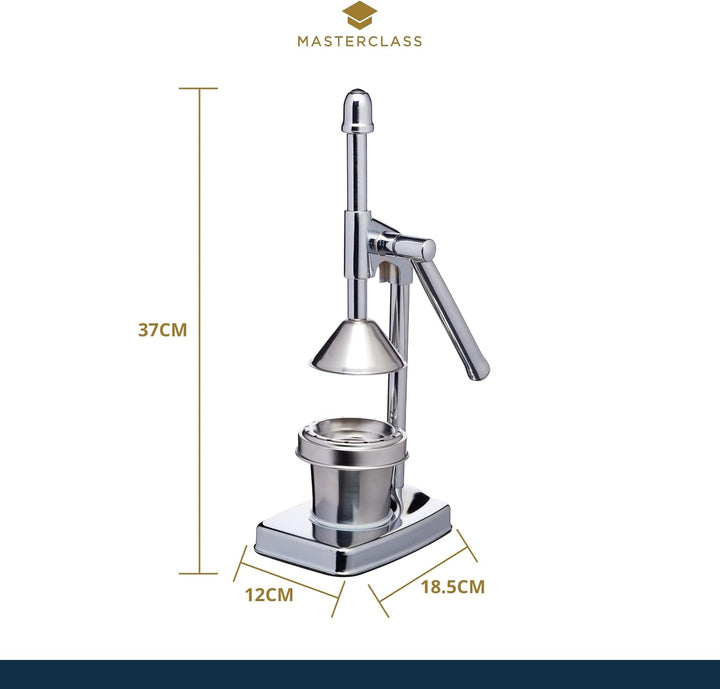 masterclass KitchenCraft "Deluxe" Saftpresse Edelstahl Manuell, Farbe: Silber, mit Sieb für Kerne un