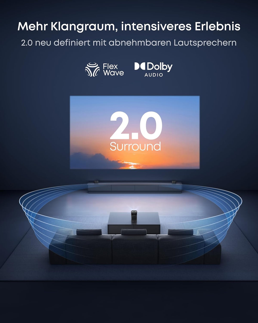 soundcore Nebula P1｜Mobiler Beamer mit abnehmbarem Lautsprecher und integriertem AV-System, 650 ANSI