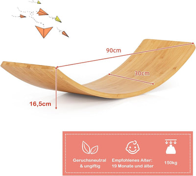 GYMAX Balance Board 90 x 30 cm, Balancierbrett aus Bambus, Wackelbrett für Gleichgewicht & Fitness,