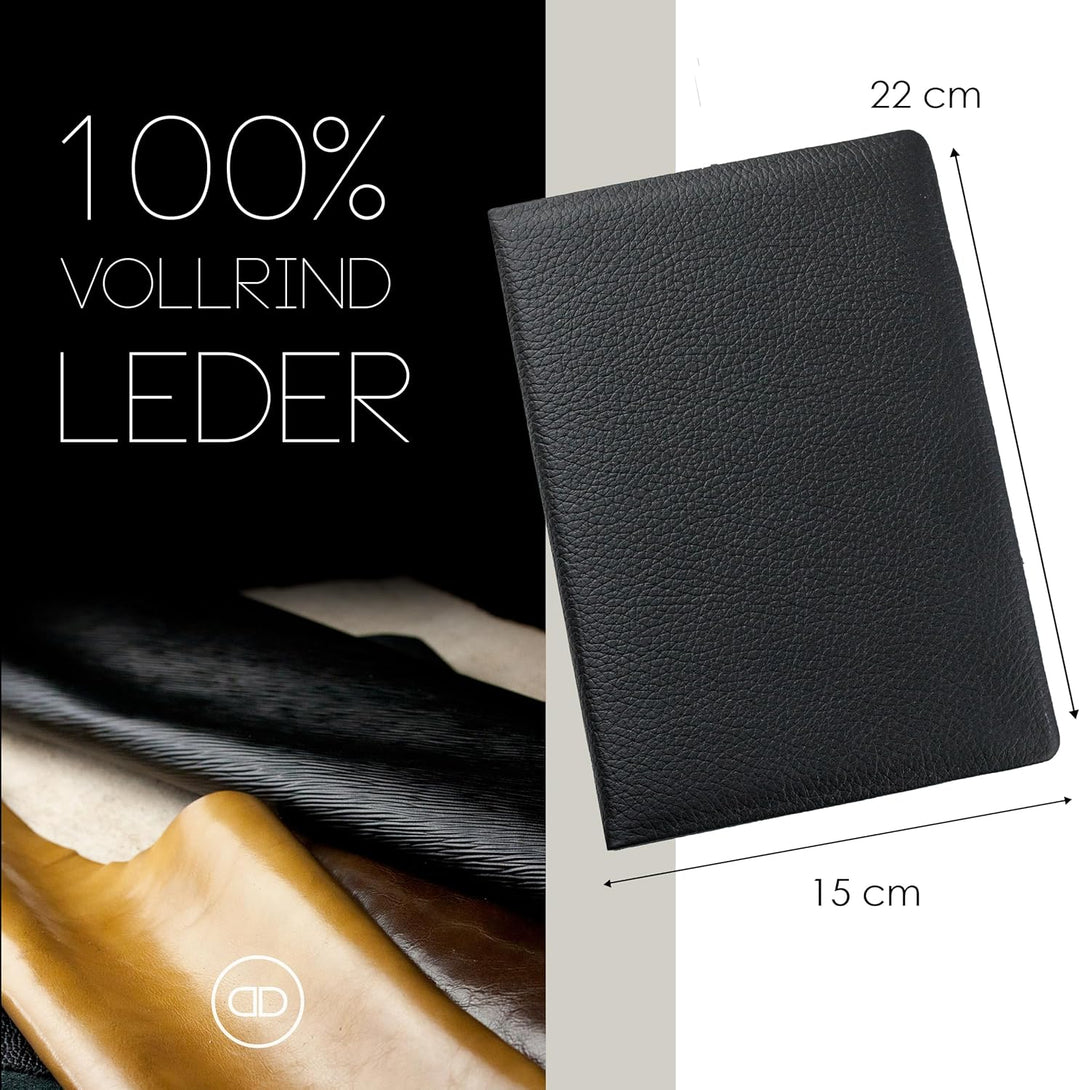 DELMON VARONE - Personalisierbares Adressbuch DIN A5 gebunden mit A-Z Register Softgrain Leder schwa